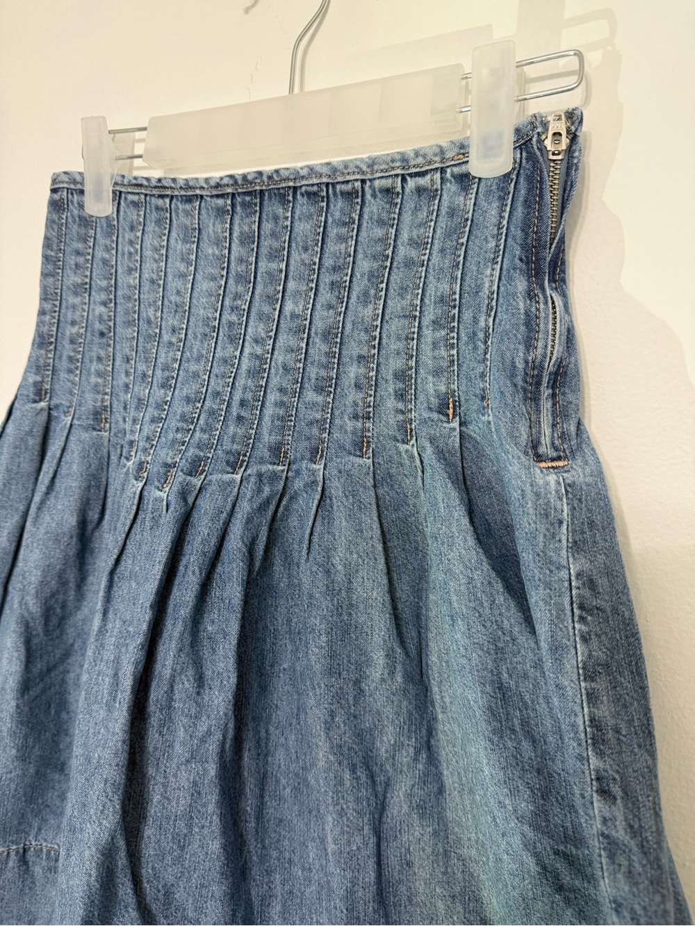 We The Free Denim Smocked A-Line Skirt in Medium Blue - Picture 4 of 9